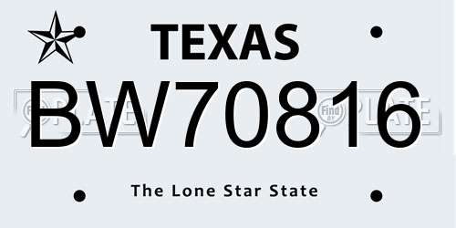BW70816 Texas License Plate