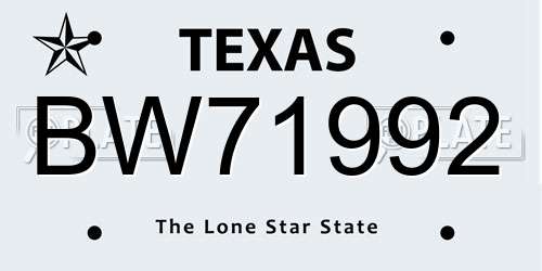 BW71992 Texas License Plate