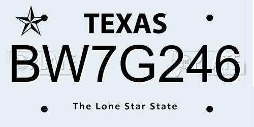 BW7G246 Texas License Plate