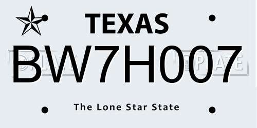 BW7H007 Texas License Plate