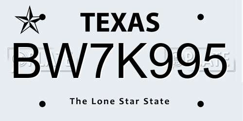 BW7K995 Texas License Plate
