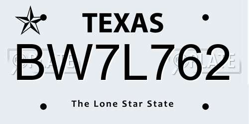 BW7L762 Texas License Plate