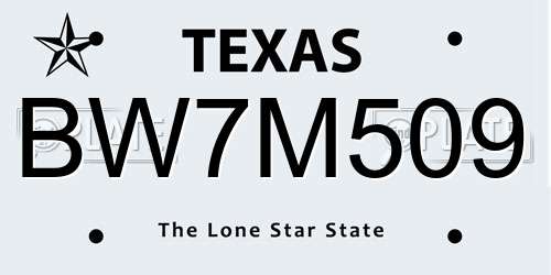 BW7M509 Texas License Plate