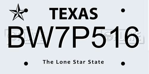 BW7P516 Texas License Plate