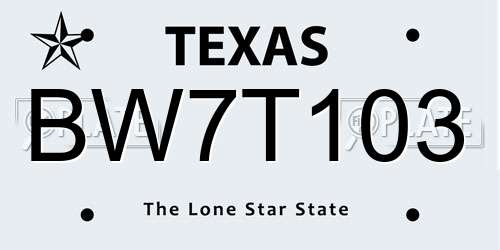 BW7T103 Texas License Plate