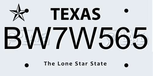 BW7W565 Texas License Plate