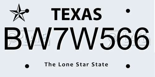 BW7W566 Texas License Plate