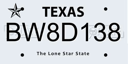 BW8D138 Texas License Plate