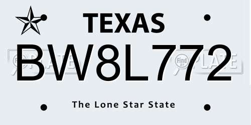 BW8L772 Texas License Plate