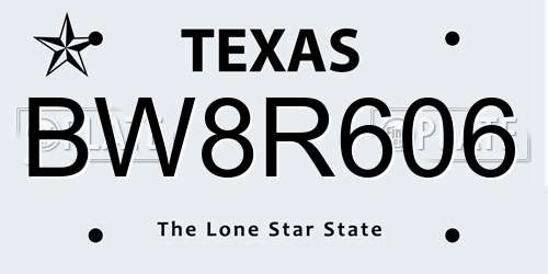 BW8R606 Texas License Plate