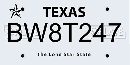 BW8T247 Texas License Plate