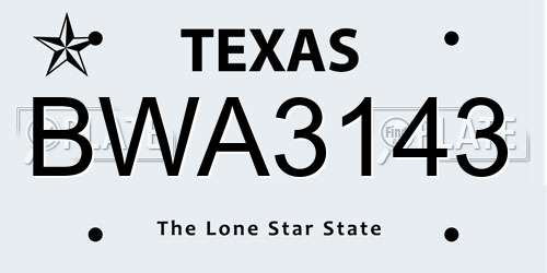 BWA3143 Texas License Plate