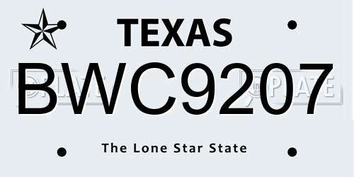 BWC9207 Texas License Plate