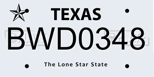 BWD0348 Texas License Plate