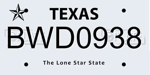 BWD0938 Texas License Plate