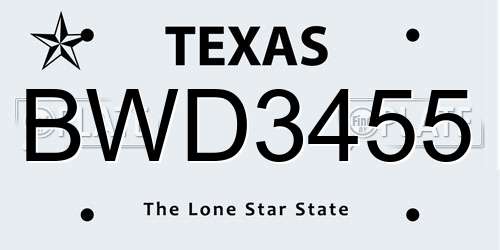 BWD3455 Texas License Plate