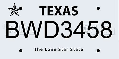 BWD3458 Texas License Plate
