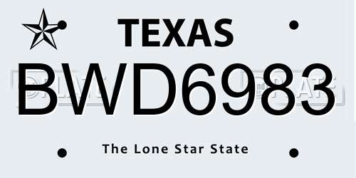 BWD6983 Texas License Plate