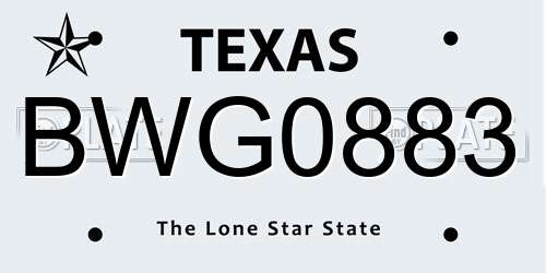 BWG0883 Texas License Plate