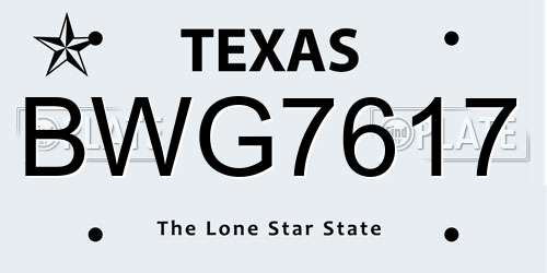 BWG7617 Texas License Plate