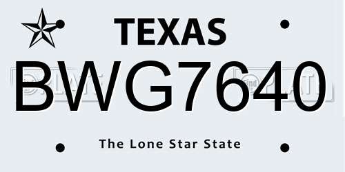 BWG7640 Texas License Plate