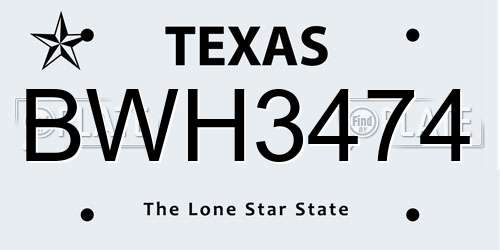 BWH3474 Texas License Plate