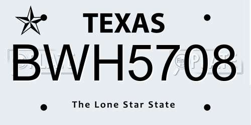 BWH5708 Texas License Plate
