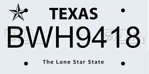 BWH9418 Texas License Plate