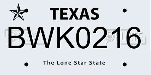 BWK0216 Texas License Plate