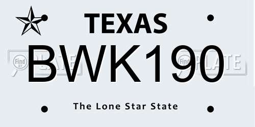 BWK190 Texas License Plate