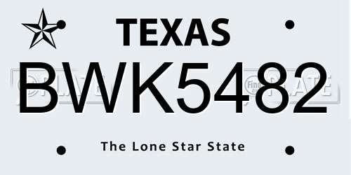 BWK5482 Texas License Plate