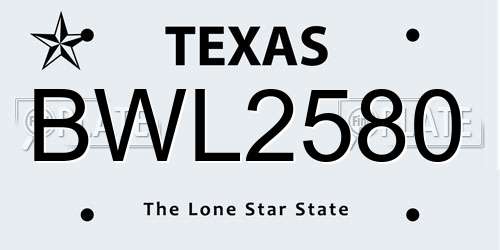 BWL2580 Texas License Plate