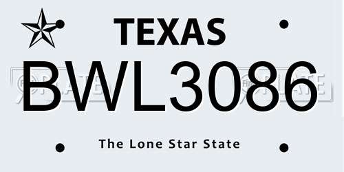 BWL3086 Texas License Plate