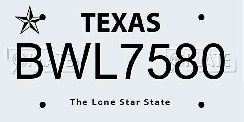 BWL7580 Texas License Plate