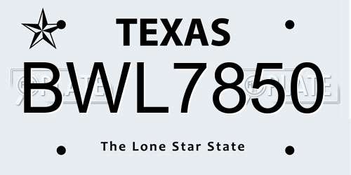 BWL7850 Texas License Plate