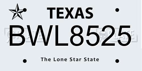BWL8525 Texas License Plate