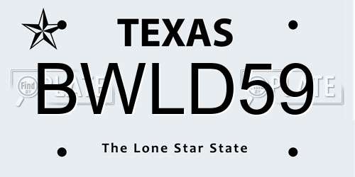 BWLD59 Texas License Plate