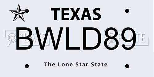 BWLD89 Texas License Plate