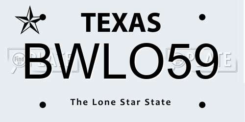 BWLO59 Texas License Plate