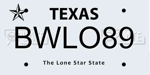 BWLO89 Texas License Plate