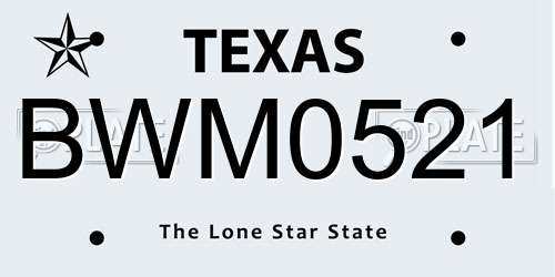 BWM0521 Texas License Plate
