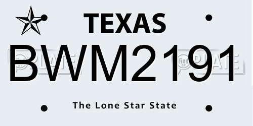 BWM2191 Texas License Plate