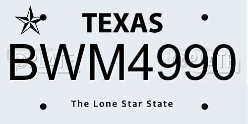 BWM4990 Texas License Plate