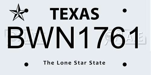 BWN1761 Texas License Plate