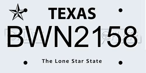 BWN2158 Texas License Plate
