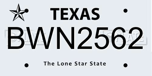 BWN2562 Texas License Plate