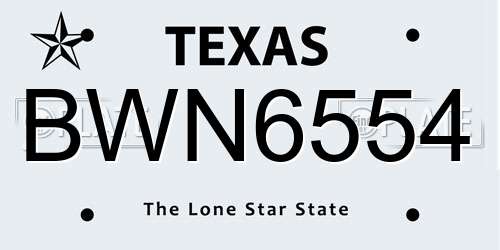 BWN6554 Texas License Plate