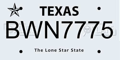 BWN7775 Texas License Plate