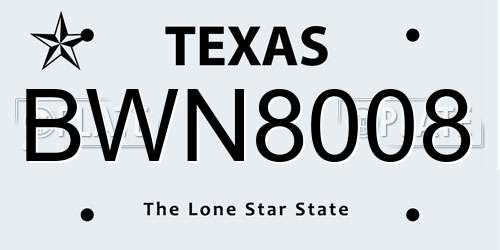 BWN8008 Texas License Plate