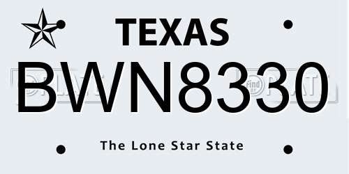 BWN8330 Texas License Plate